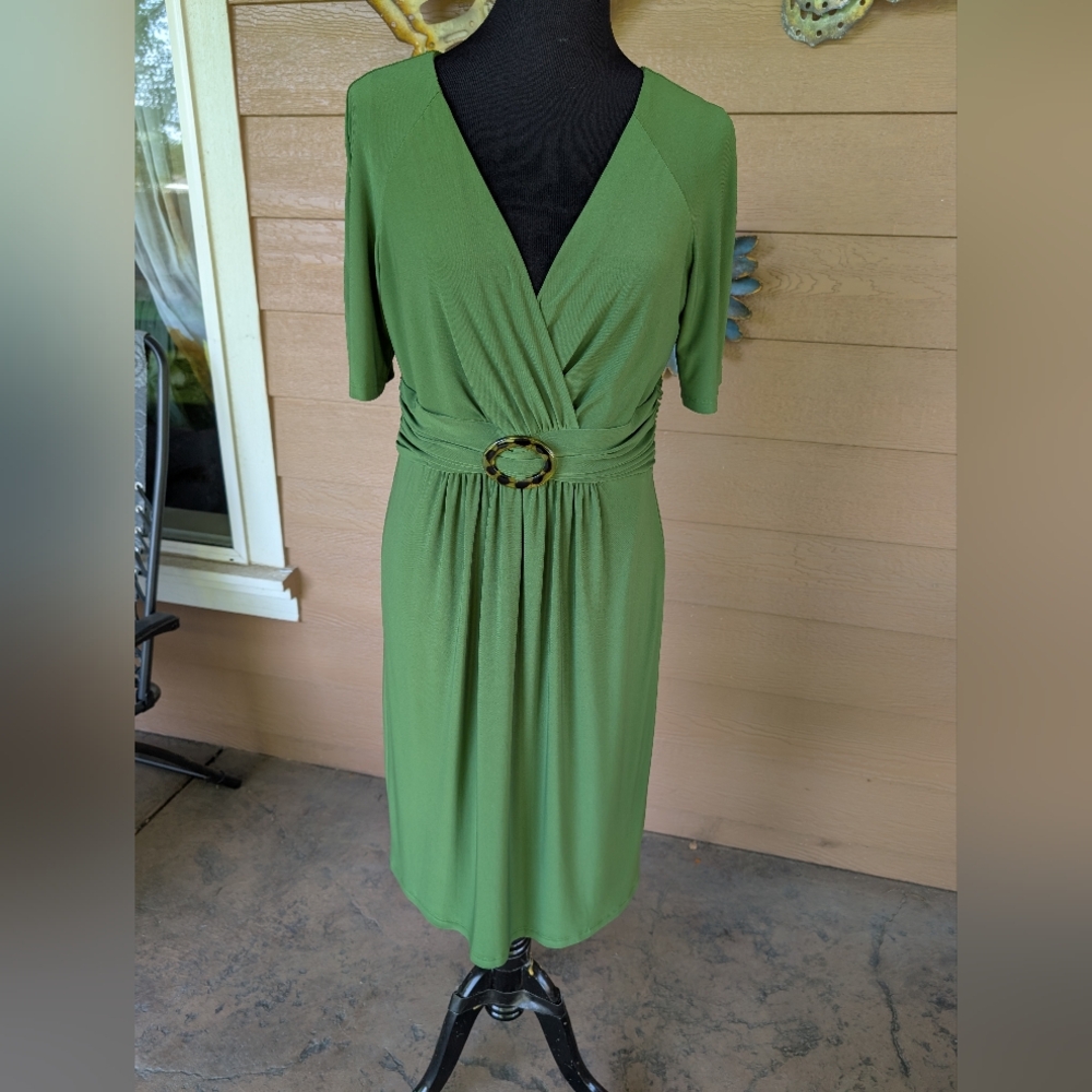 Jones New York Green Wrap Midi Dress with Dolman Sleeves